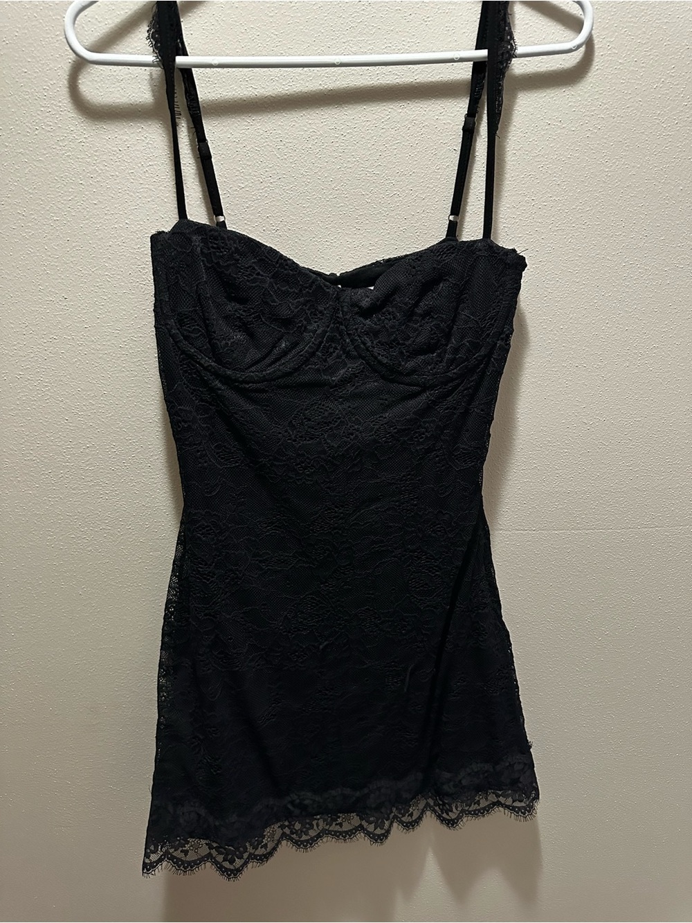 Princess Polly Black Lace Chemise with Scalloped Hem